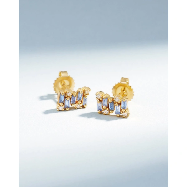 Suzanne Kalan Shimmer Light Blue Sapphire Studs in 18K Yellow Gold | Fine Earrings | Coveti