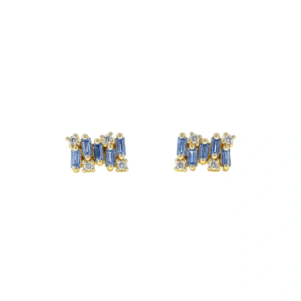 Suzanne Kalan Shimmer Light Blue Sapphire Studs in 18K Yellow Gold | Fine Earrings | Coveti