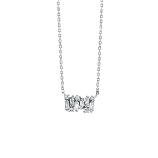 Suzanne Kalan Shimmer Mini Bar Pendant in 18K White Gold | Fine Necklaces | Coveti