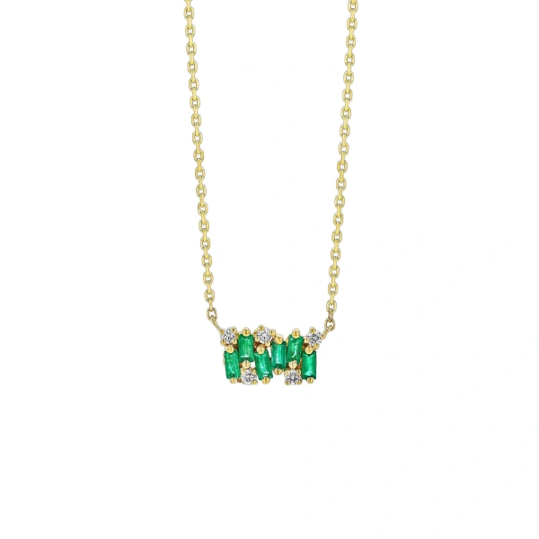 Suzanne Kalan Shimmer Mini Bar Pendant in 18K Yellow Gold, Emerald | Fine Necklaces | Coveti