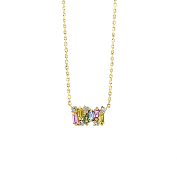 Suzanne Kalan Shimmer Mini Bar Pendant in 18K Yellow Gold, Pastel Sapphire | Fine Necklaces | Coveti