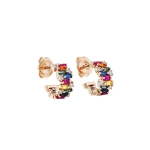 Suzanne Kalan Shimmer Mini Hoops in 18K Rose Gold, Rainbow Sapphire | Fine Earrings | Coveti
