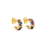 Suzanne Kalan Shimmer Mini Hoops in 18K Yellow Gold, Rainbow Sapphire | Fine Earrings | Coveti