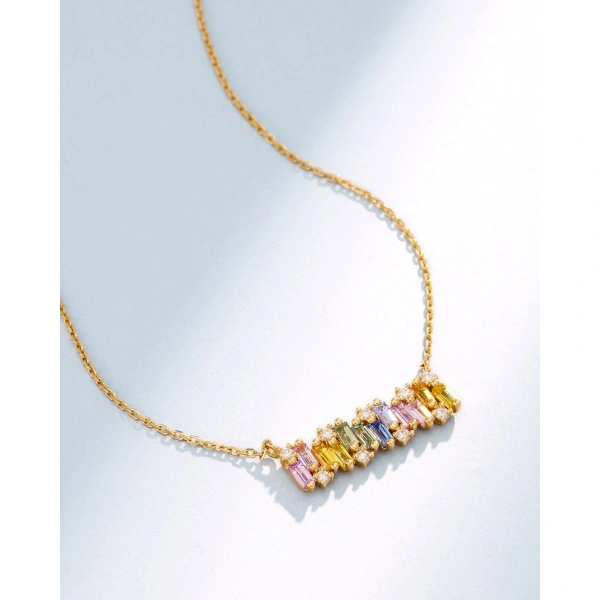 Suzanne Kalan Shimmer Pastel Sapphire Bar Pendant in 18K Yellow Gold | Fine Necklaces | Coveti