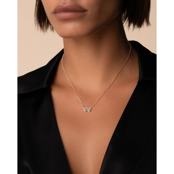 Suzanne Kalan Shimmer Pastel Sapphire Mini Bar Pendant in 18K Rose Gold | Fine Necklaces | Coveti