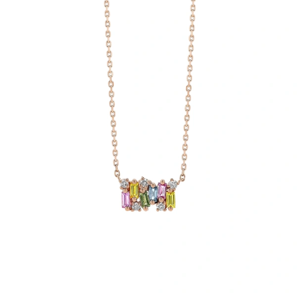 Suzanne Kalan Shimmer Pastel Sapphire Mini Bar Pendant in 18K Rose Gold | Fine Necklaces | Coveti