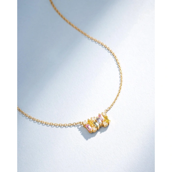 Suzanne Kalan Shimmer Pastel Sapphire Mini Bar Pendant in 18K Yellow Gold | Fine Necklaces | Coveti