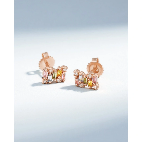 Suzanne Kalan Shimmer Pastel Sapphire Studs in 18K Rose Gold | Fine Earrings | Coveti