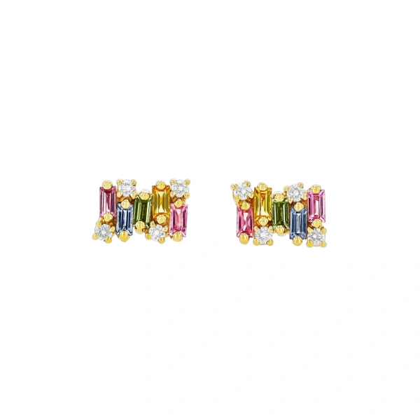 Suzanne Kalan Shimmer Pastel Sapphire Studs in 18K Yellow Gold | Fine Earrings | Coveti