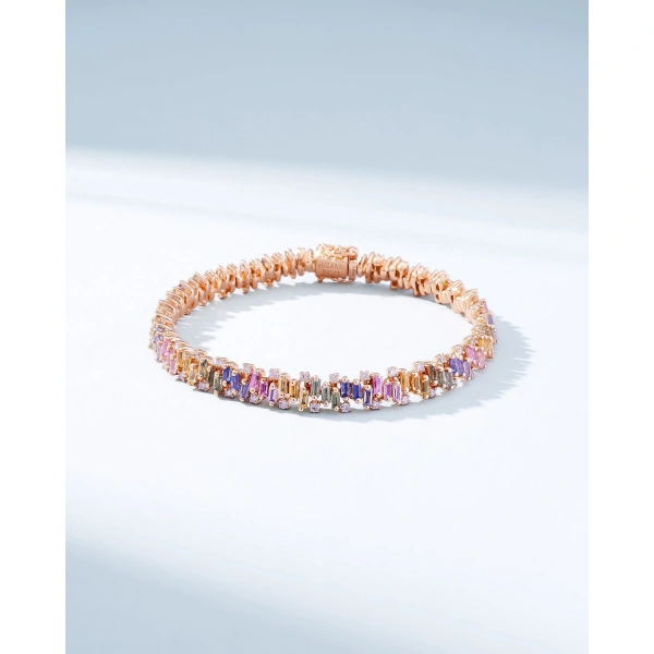 Suzanne Kalan Shimmer Pastel Sapphire Tennis Bracelet in 18K Rose Gold | Fine Bracelets | Coveti