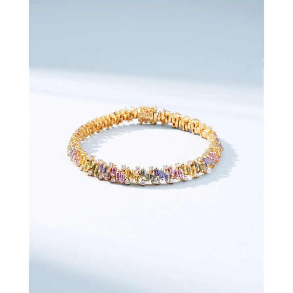 Suzanne Kalan Shimmer Pastel Sapphire Tennis Bracelet in 18K Yellow Gold | Fine Bracelets | Coveti