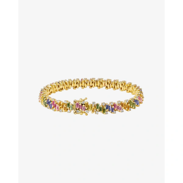 Suzanne Kalan Shimmer Pastel Sapphire Tennis Bracelet in 18K Yellow Gold | Fine Bracelets | Coveti