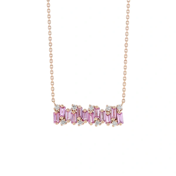 Shimmer Pink Sapphire Bar Pendant in 18K Rose Gold