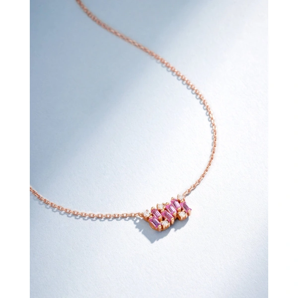 Suzanne Kalan Shimmer Pink Sapphire Mini Bar Pendant in 18K Rose Gold | Fine Necklaces | Coveti