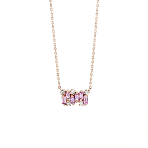 Suzanne Kalan Shimmer Pink Sapphire Mini Bar Pendant in 18K Rose Gold | Fine Necklaces | Coveti