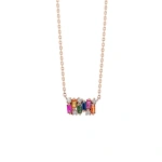 Suzanne Kalan Shimmer Rainbow Sapphire Mini Bar Pendant in 18K Rose Gold | Fine Necklaces | Coveti