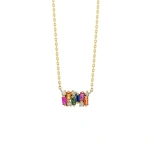 Suzanne Kalan Shimmer Rainbow Sapphire Mini Bar Pendant in 18K Yellow Gold | Fine Necklaces | Coveti
