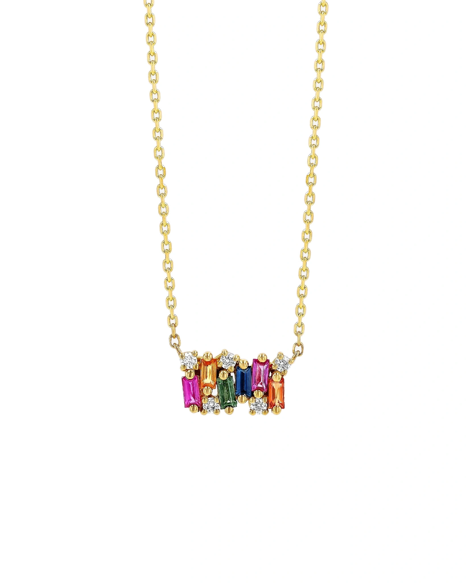 Suzanne Kalan Shimmer Rainbow Sapphire Mini Bar Pendant in 18K Yellow Gold Suzanne Kalan Shimmer Rainbow Sapphire Mini Bar Pendant in 18K Yellow Gold | Fine Necklaces | Coveti