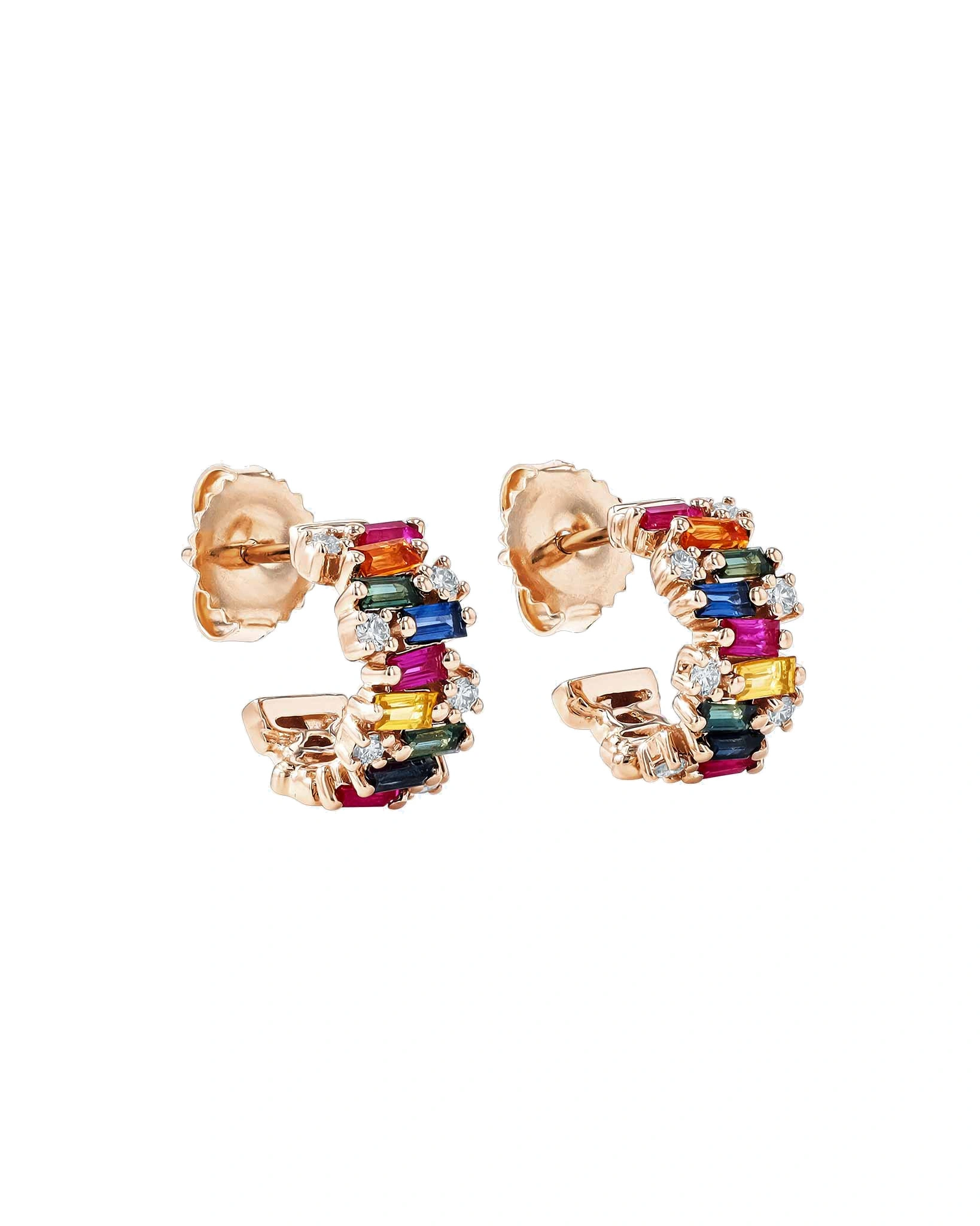 Suzanne Kalan Shimmer Rainbow Sapphire Mini Hoops in 18K Rose Gold Suzanne Kalan Shimmer Rainbow Sapphire Mini Hoops in 18K Rose Gold | Fine Earrings | Coveti
