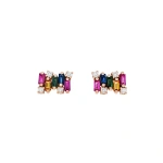 Suzanne Kalan Shimmer Rainbow Sapphire Studs in 18K Rose Gold | Fine Earrings | Coveti