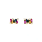 Suzanne Kalan Shimmer Rainbow Sapphire Studs in 18K Yellow Gold | Fine Earrings | Coveti