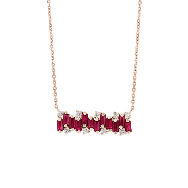 Suzanne Kalan Shimmer Ruby Bar Pendant in 18K Rose Gold | Fine Necklaces | Coveti