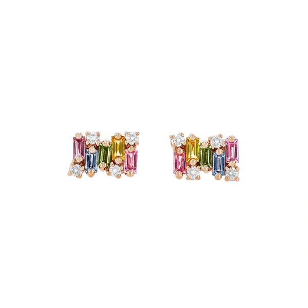 Suzanne Kalan Shimmer Studs in 18K Rose Gold, Pastel Sapphire | Fine Earrings | Coveti