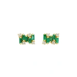Suzanne Kalan Shimmer Studs in 18K Yellow Gold, Emerald | Fine Earrings | Coveti