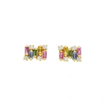 Suzanne Kalan Shimmer Studs in 18K Yellow Gold, Pastel Sapphire | Fine Earrings | Coveti