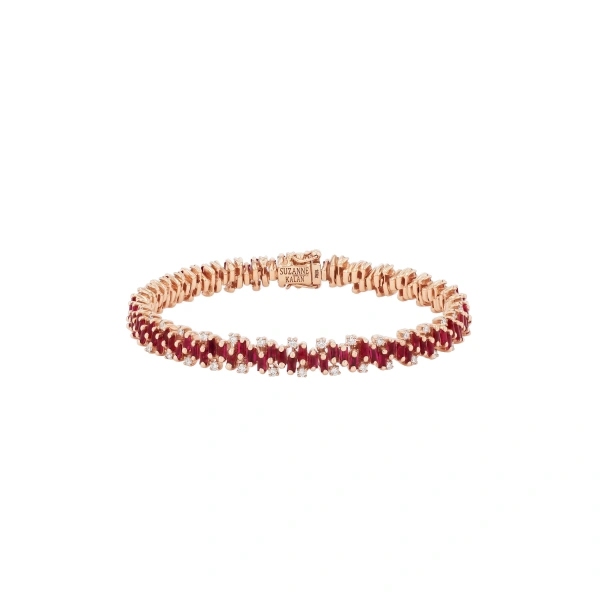 Suzanne Kalan Shimmer Tennis Bracelet in 18K Rose Gold, Ruby | Fine Bracelets | Coveti