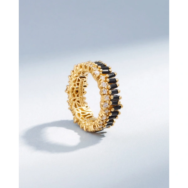 Suzanne Kalan Short Stack Black Sapphire Eternity Band in 18K Yellow Gold | Fine Rings | Coveti