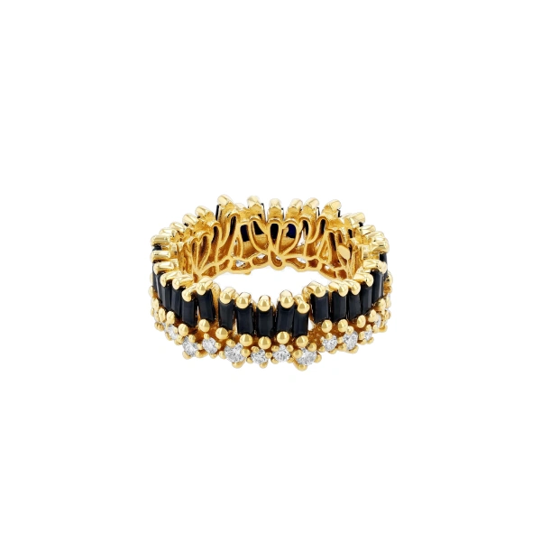 Suzanne Kalan Short Stack Black Sapphire Eternity Band in 18K Yellow Gold | Fine Rings | Coveti