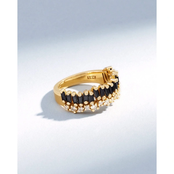 Suzanne Kalan Short Stack Black Sapphire Half Band in 18K Yellow Gold | Fine Rings | Coveti