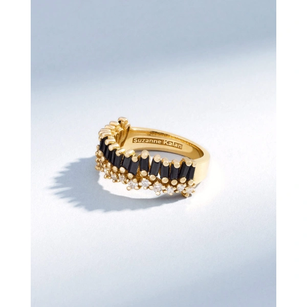 Suzanne Kalan Short Stack Black Sapphire Half Band in 18K Yellow Gold | Fine Rings | Coveti