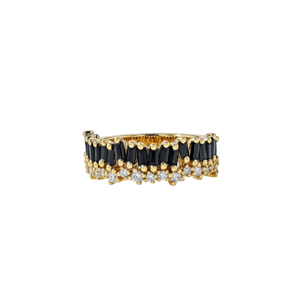 Suzanne Kalan Short Stack Black Sapphire Half Band in 18K Yellow Gold | Fine Rings | Coveti