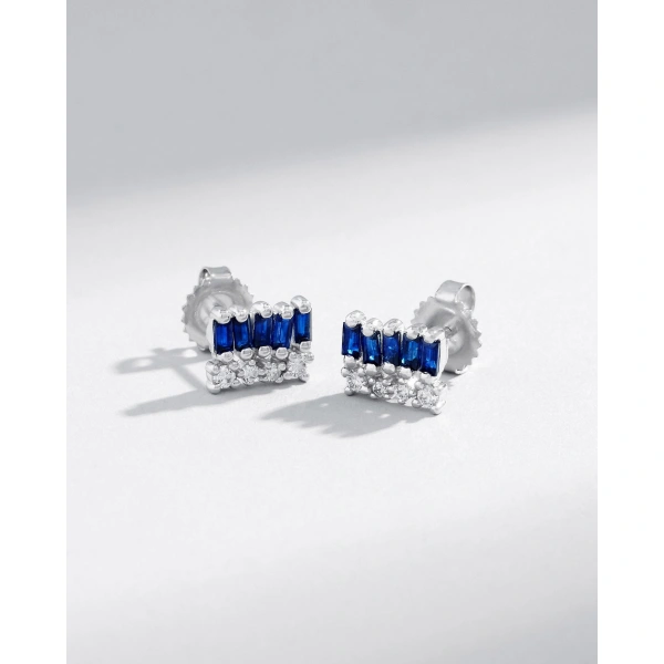 Suzanne Kalan Short Stack Dark Blue Sapphire Studs in 18K White Gold | Fine Earrings | Coveti