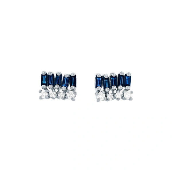 Suzanne Kalan Short Stack Dark Blue Sapphire Studs in 18K White Gold | Fine Earrings | Coveti