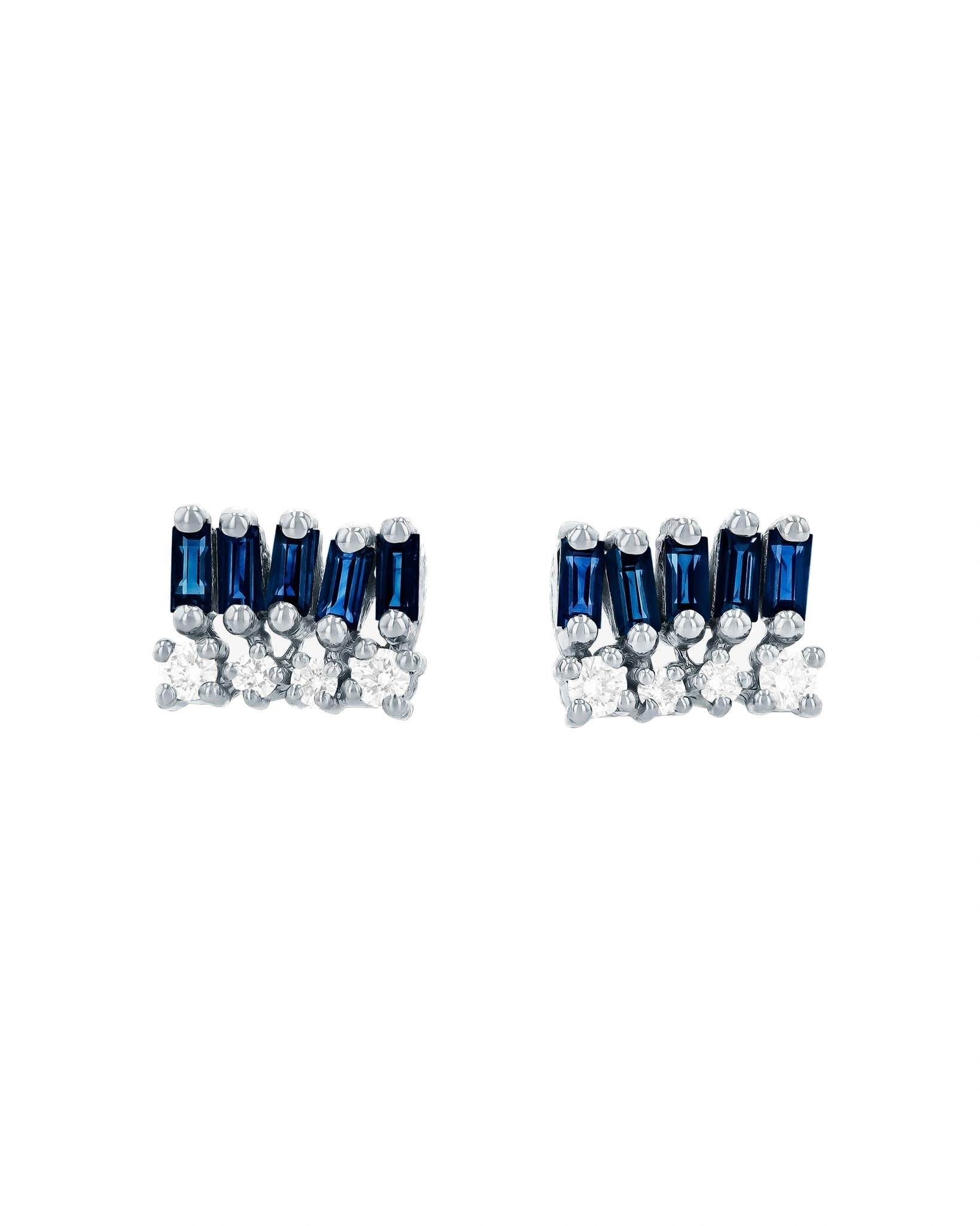 Suzanne Kalan Short Stack Dark Blue Sapphire Studs in 18K White Gold Suzanne Kalan Short Stack Dark Blue Sapphire Studs in 18K White Gold | Fine Earrings | Coveti