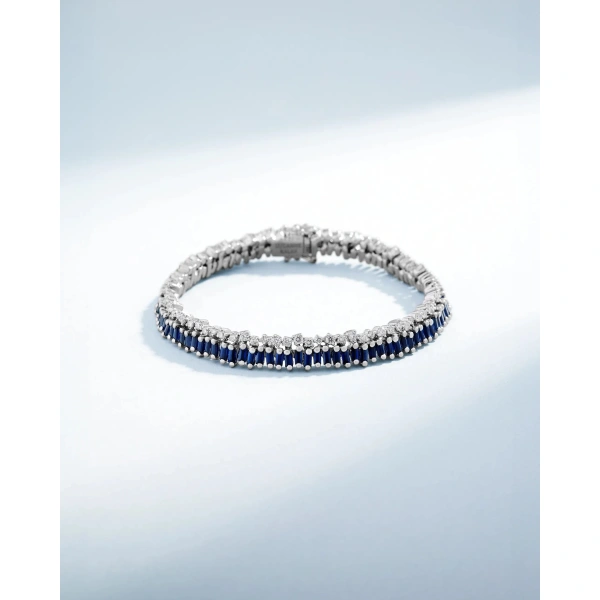 Suzanne Kalan Short Stack Dark Blue Sapphire Tennis Bracelet in 18K White Gold | Fine Bracelets | Coveti