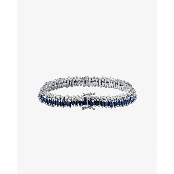 Suzanne Kalan Short Stack Dark Blue Sapphire Tennis Bracelet in 18K White Gold | Fine Bracelets | Coveti