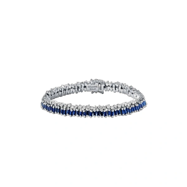 Suzanne Kalan Short Stack Dark Blue Sapphire Tennis Bracelet in 18K White Gold | Fine Bracelets | Coveti