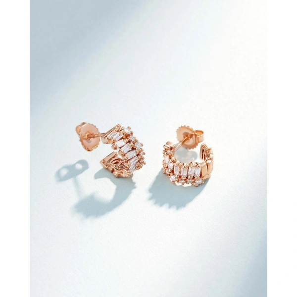 Suzanne Kalan Short Stack Diamond Mini Hoops in 18K Rose Gold | Fine Earrings | Coveti