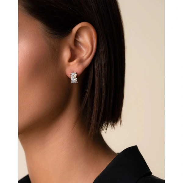 Suzanne Kalan Short Stack Diamond Mini Hoops in 18K Rose Gold | Fine Earrings | Coveti