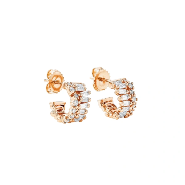 Suzanne Kalan Short Stack Diamond Mini Hoops in 18K Rose Gold | Fine Earrings | Coveti