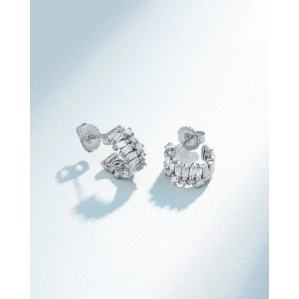 Suzanne Kalan Short Stack Diamond Mini Hoops in 18K White Gold | Fine Earrings | Coveti