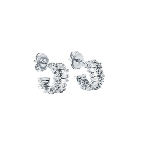 Suzanne Kalan Short Stack Diamond Mini Hoops in 18K White Gold | Fine Earrings | Coveti