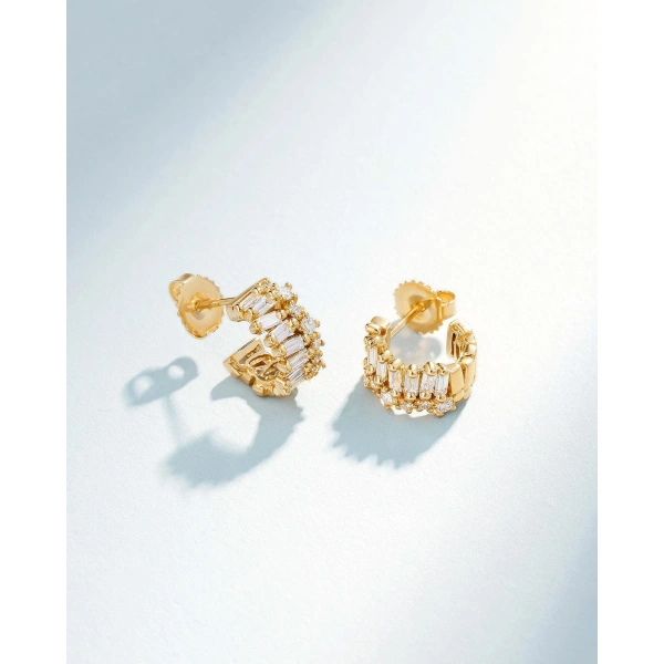 Suzanne Kalan Short Stack Diamond Mini Hoops in 18K Yellow Gold | Fine Earrings | Coveti