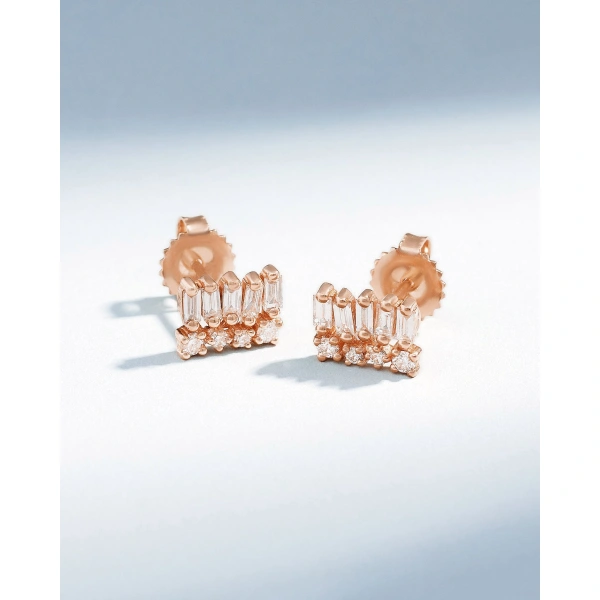 Suzanne Kalan Short Stack Diamond Studs in 18K Rose Gold | Fine Earrings | Coveti