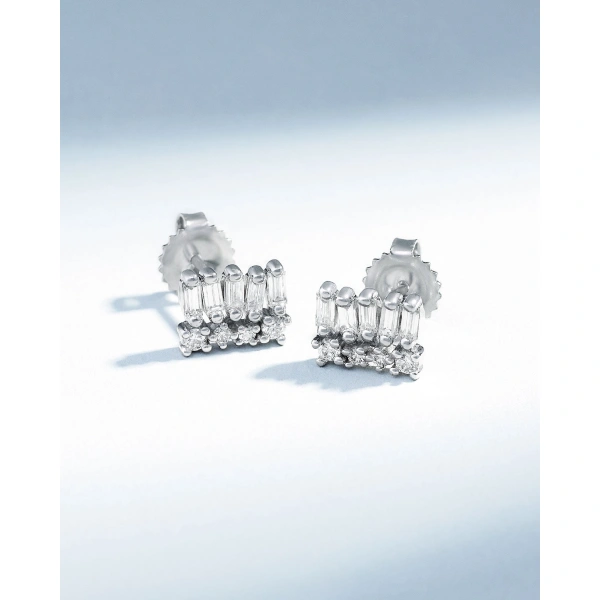 Suzanne Kalan Short Stack Diamond Studs in 18K White Gold | Fine Earrings | Coveti