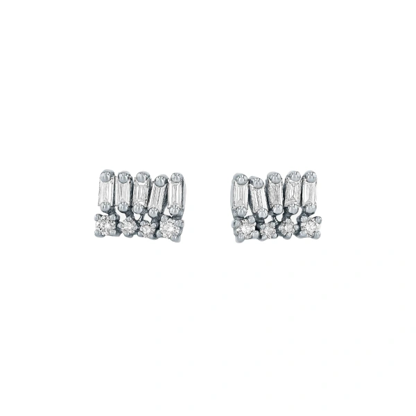 Suzanne Kalan Short Stack Diamond Studs in 18K White Gold | Fine Earrings | Coveti